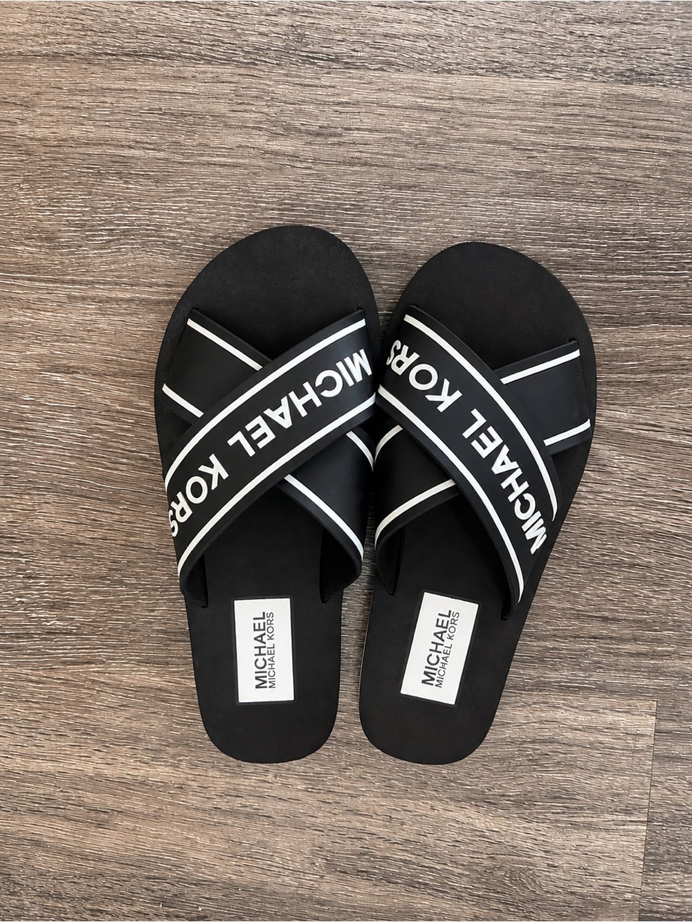 Michael Kors Black Logo Crossband Slide Sandals